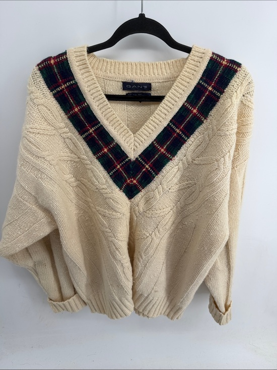 Other - Vintage 90'S GANT wool cotton Hand Framed V-neck cable knit pullover sweater XL